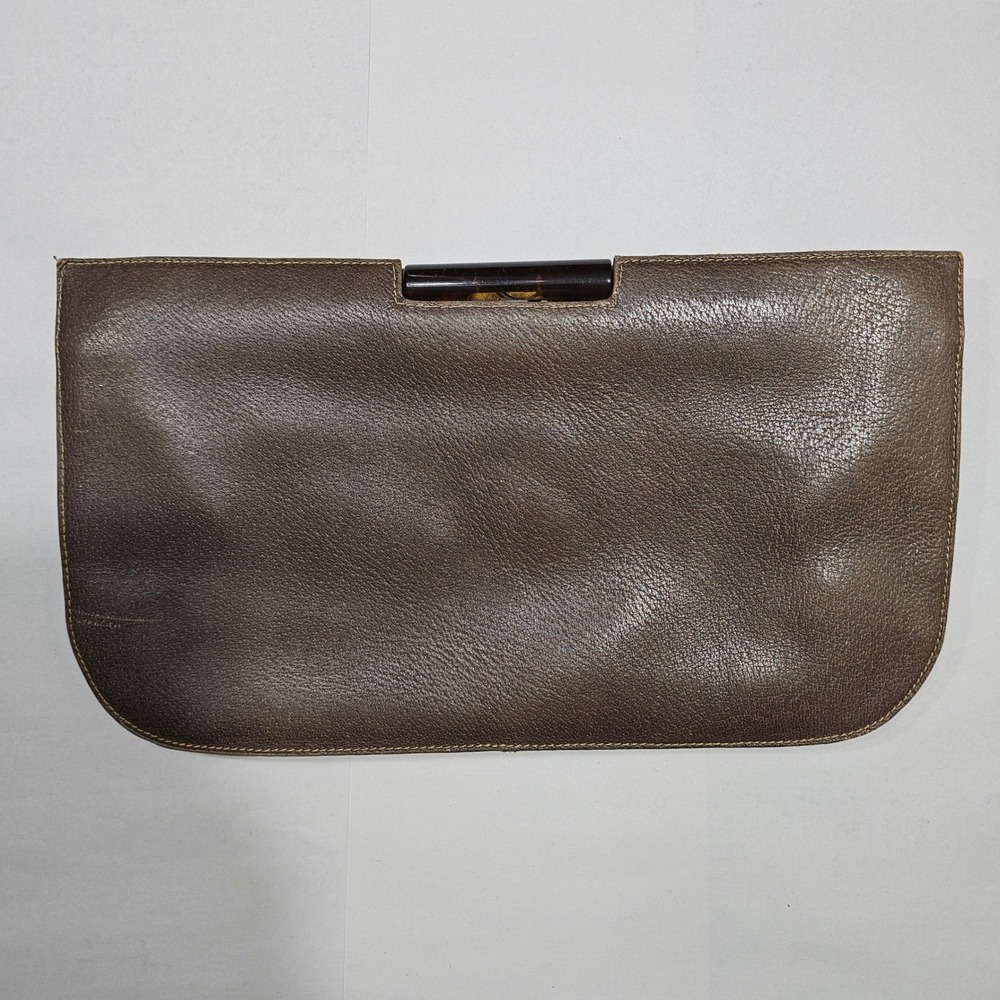 Vintage 70s Desmo Bag Womens Brown Neiman Marcus Italian Leather Tortoiseshell